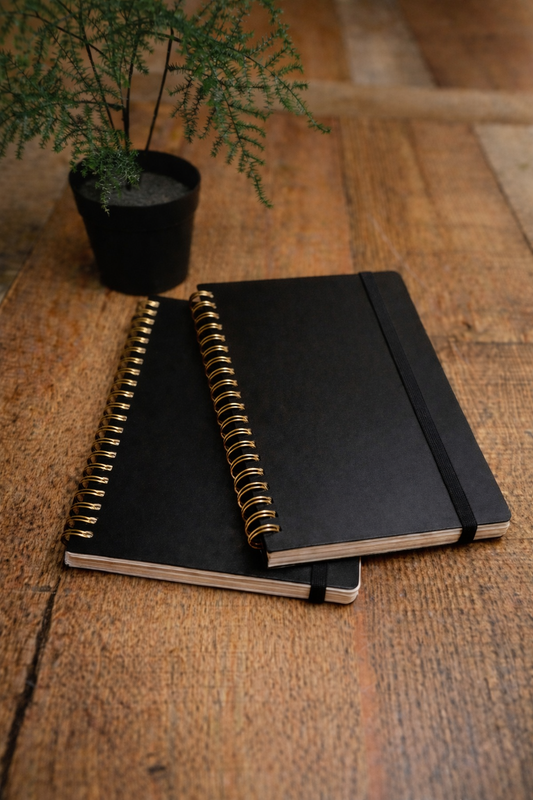 Masculine Black Spiral Journal with Pocket & Elastic Closure