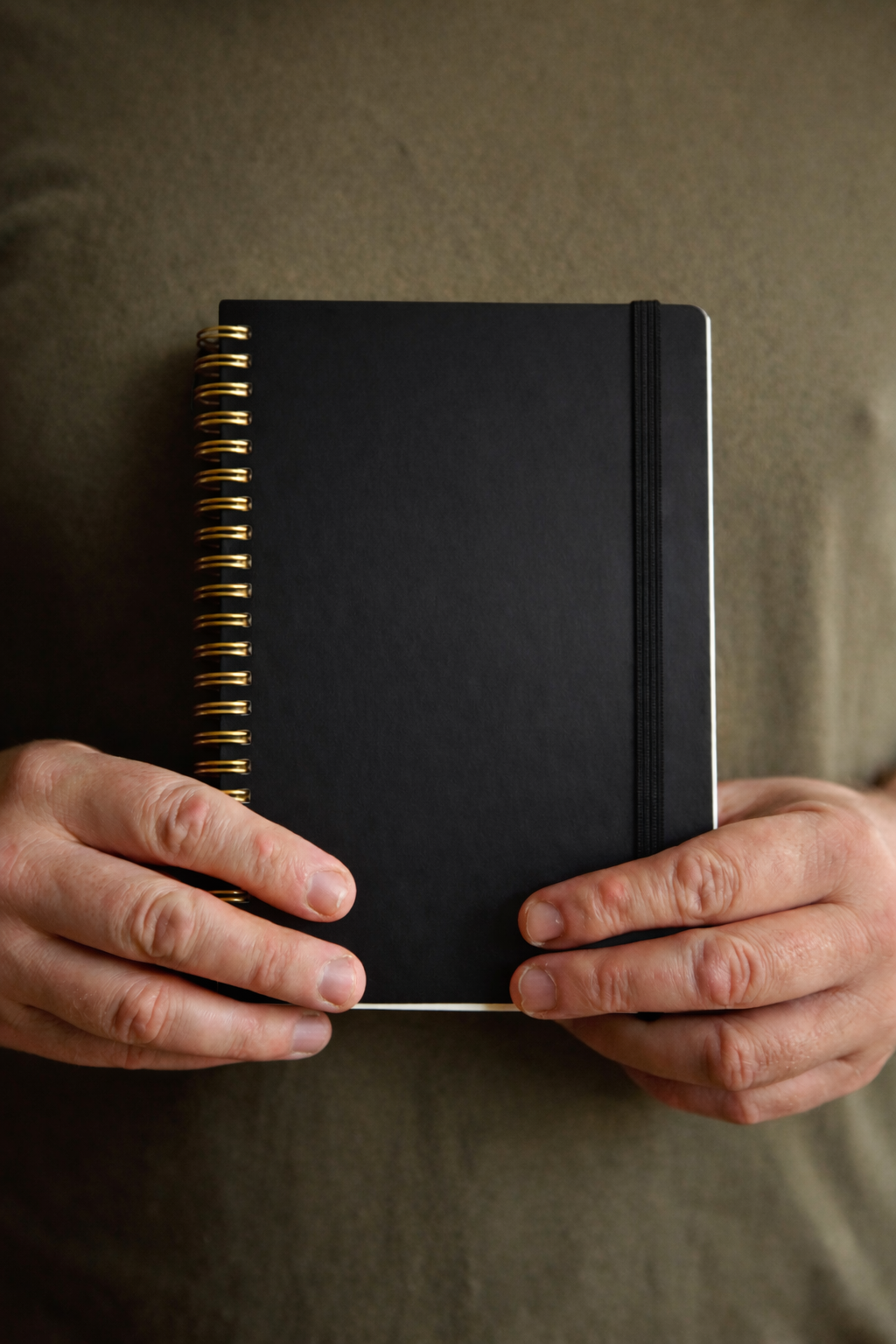 Masculine Black Spiral Journal with Pocket & Elastic Closure