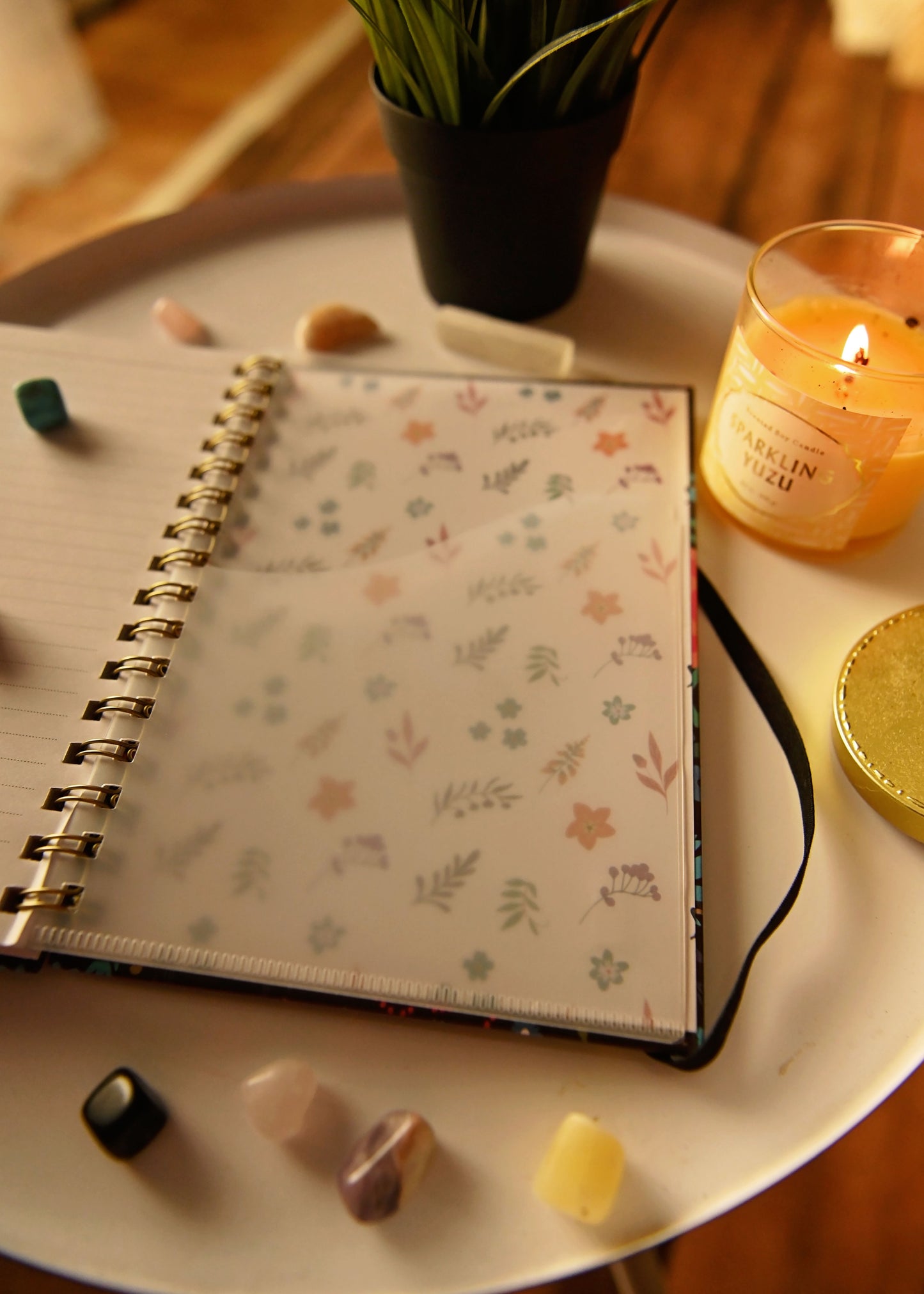 Feminine Floral Spiral Journal with Pocket & Elastic Closure