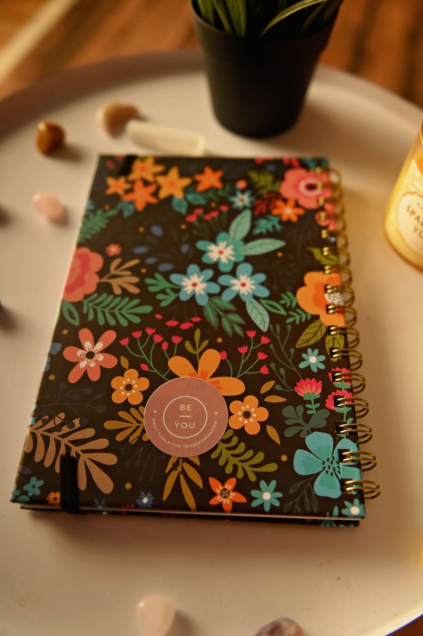 Feminine Floral Spiral Journal with Pocket & Elastic Closure